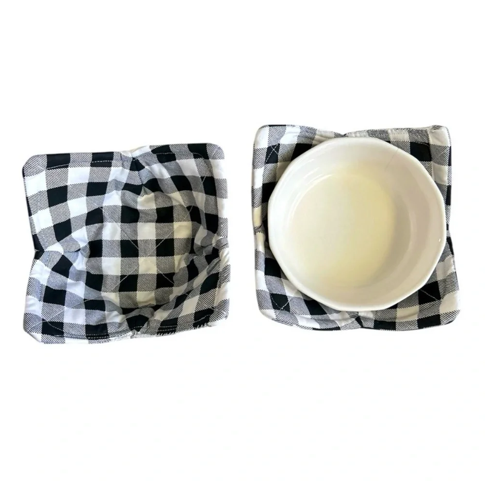Hand Crafted Black Buffalo Plaid Fabric 100% Cotton Microwave Bowl Cozies